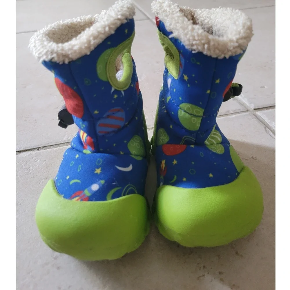BOGS B-Moc Space Snow Boots Infant 4 EU 20 Blue Green Faux Fur Waterproof -4°F